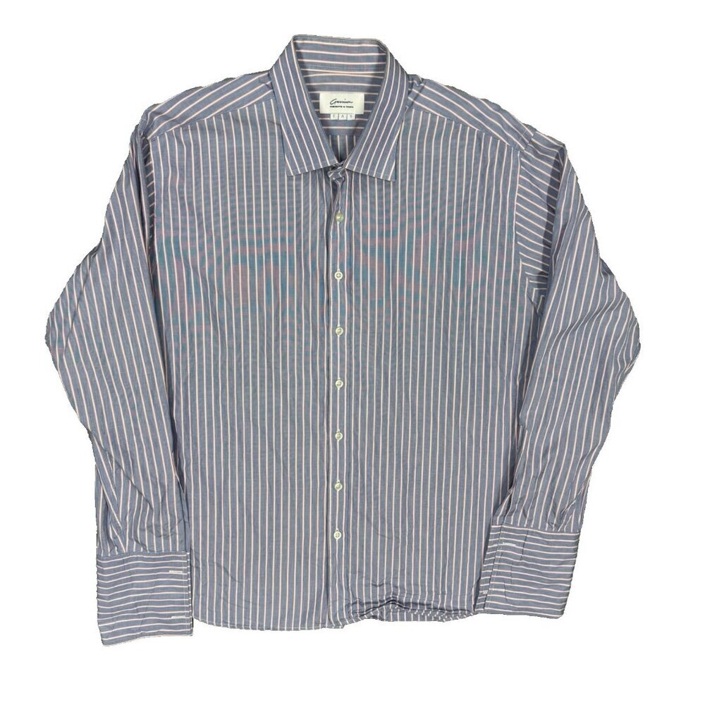Garrison Bespoke Dress Shirt French Cuffs Cotton Blue Striped Long Sleeve 18 XXL